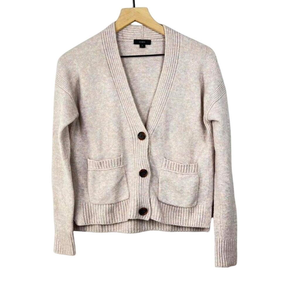 J.Crew Alpaca Merino Wool Blend Cardigan Speckled Neutral Button Front S